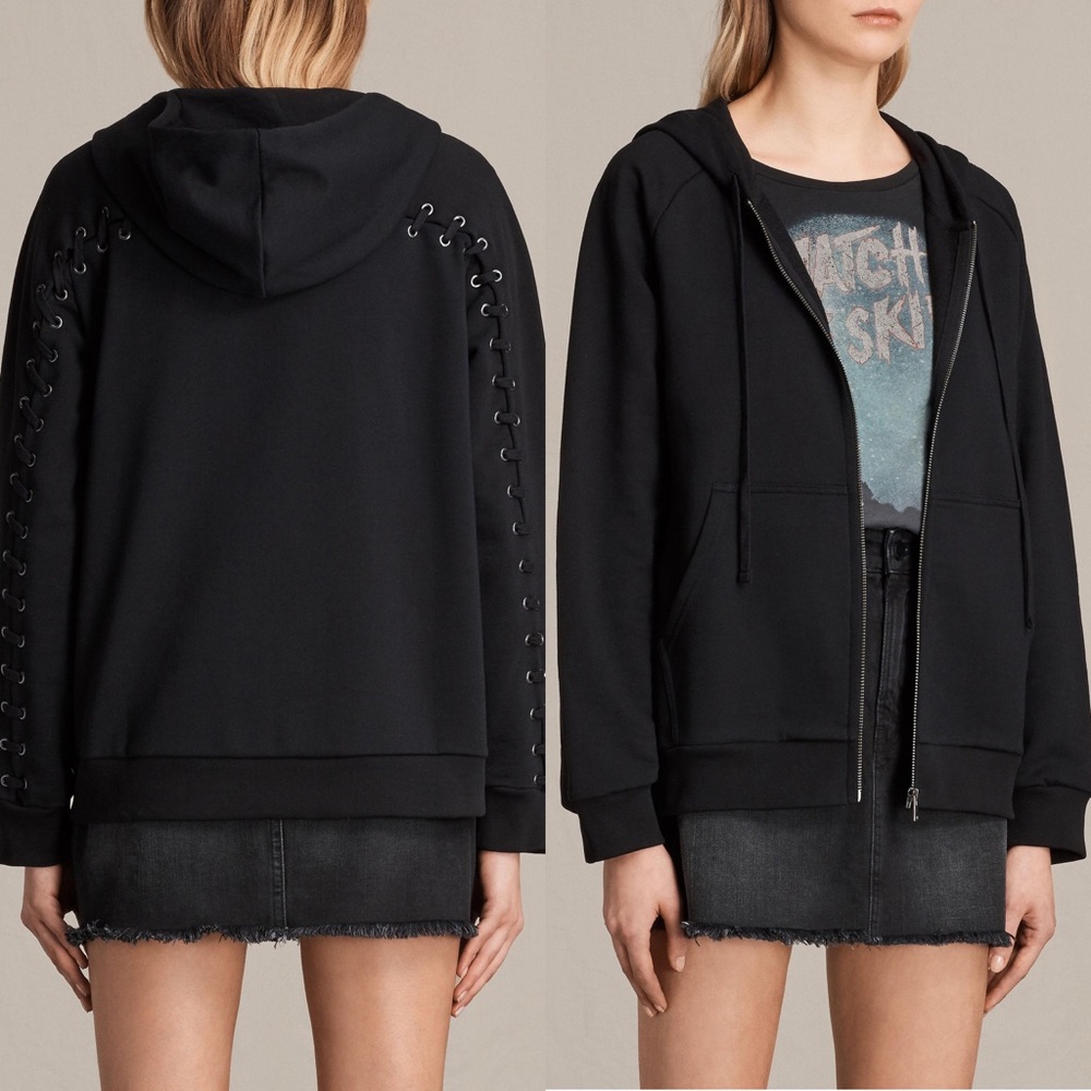 All Saints Black Yara Laced Zip Hoody